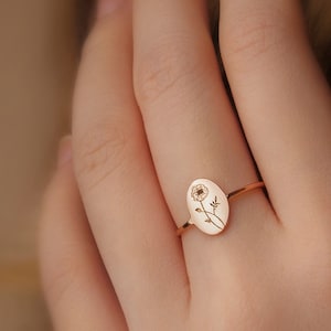 Custom Signet Ring,dainty Flower Ring,birth Flower Ring