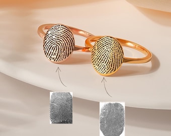 Fingerprint Ring for Women - Oval Fingerprint Ring - Custom Actual Fingerprint Ring - Thumb Print Ring - Memorial Gift Personalized Ring