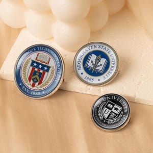 Custom Photo Pinback Button - College Emblem Photo Pin - Memorial Photo Brooch Keep Loved Ones Close on Graduation Day - Gift for Graduates