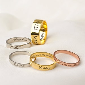 Personalized Ring - Inside Engraved Ring - Dainty Name Ring - Engraved Roman Numeral Ring - Sterling Silver Ring- Stacking Ring Gift for Her