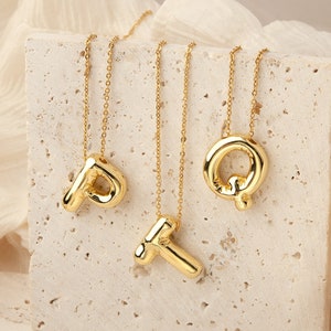 Collier lettre personnalisé doré - Bijoux personnalisés lettre ballon - Collier prénom prénom - Collier lettre bulle cadeau initiale ballon