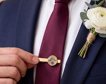Personalize Wedding Gift For Him - Tie Clip with Picture - Memorial Photo Tie Clip - Custom Tie Bar - Gift For Groom From Bride