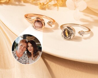 Photo Projection Ring Women - Custom Projection Rose Ring Adjustable Ring - Memorial Picture Ring for Her - Mothers Day Gift for Mom