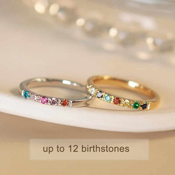 Personalized Gifts For Mom - Multi Birthstone Ring Gold - Dainty Birthstone Ring - Family Birthstone Mothers Ring - Mothers Day Gifts