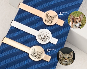 Wedding Gift for Groom - Dog Tie clip - Custom Tie Clip - Tie Clip Personalize Pet Portrait -Engraved Tie Bar -Logo Tie Clip