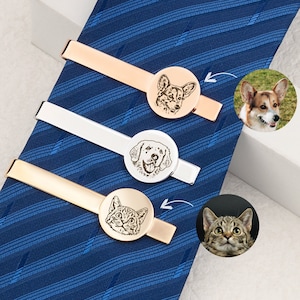 Wedding Gift for Groom Dog Tie clip Custom Tie Clip Tie Clip Personalize Pet Portrait Engraved Tie Bar Logo Tie Clip image 1