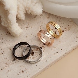 Engraved Ring - Name Ring Stainless Steel - Unisex Ring - Custom Stacking Rings in Gold, Black - Rings for Girlfriend Inside Engraving