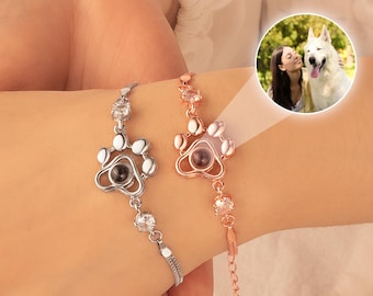 Personalized Pet Projection Bracelet - Paw Charm Bracelet with Pet Photo - Dog Memorial Bracelet -Pet Paw Projection Bracelet Cat Lover Gift