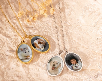 Custom Pet Photo Jewelry - Oval Necklace with Multi Photo Charms - Cat, Dog Photo Necklace Personalized -Bunny Picture Necklace for Daughter