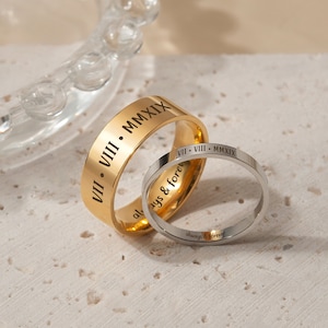 Boyfriend Gift - Engraved Name Rings - Couples Rings Black - Custom Rings Both Sides Engraveable - Handmade Gift For Him Unique