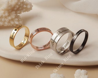 Engraved Rings - Dainty Gold Ring - Name Rings - Custom Rings Both Sides Engraveable - Personalized Ring Anniversary Gifts for Her