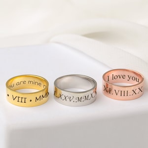 Gifts For Him - Roman Numeral Ring Men - Personalized Ring -  Roman Numeral Ring Custom Numbers - Inside Engraved Ring