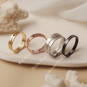 Engraved Rings - Dainty Gold Ring - Name Rings - Custom Rings Both Sides Engraveable - Personalized Ring Anniversary Gifts for Her