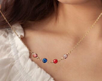 Mom Jewelry Necklaces - Custom Multi Birthstone Necklace - Birthstone Charm Necklace - Personalized Mother-daughter Birthstone Necklace