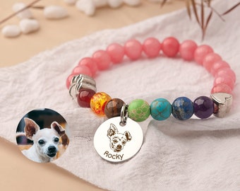 Pet Portrait Bracelet - Dog Memorial Bracelet - Custom Pet Portrait From Photo - Memory Wire Bracelet - Rainbow Bridge Cat Memorial Bracelet