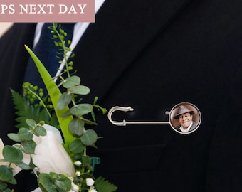 Personalized Wedding Gift - Groom Memorial Photo Long Pin Brooch - Bridal Bouquet Pin - Custom Photo Lapel Pin - Memory Pin on Wedding