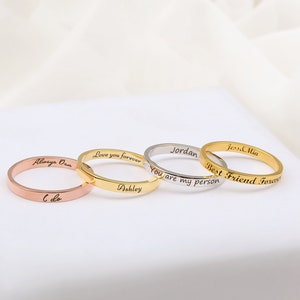 Gifts For Women - Custom Word Ring - Stacking Name Ring - Inside Engraved Ring - Personalized Skinny Ring 925 Sterling Silver