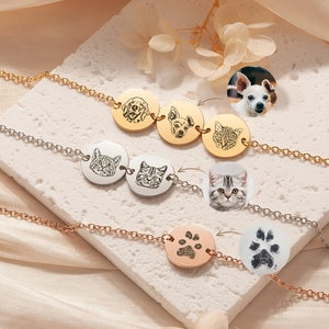 Pet Bracelet - Dog Portrait Custom Bracelet for Dog Mom - Engraved Cat Portrait Cat Paw Print Pet Jewelry - Best Friend Gift