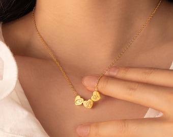 Gold Letter Necklace - Personalized Tiny 3D Heart Charm Necklace - Custom Initial Heart Charm for Necklace -Family Necklace Mothers Day Gift