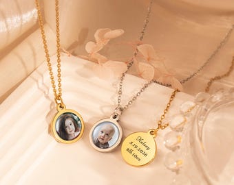 New Mom Gift - Custom Baby Picture Necklace - Tiny Round Photo Necklace Personalized - Engraved Necklace for Mom - Mother Daughter Gift
