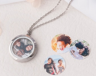 Picture Locket necklace - Two Pictures Locket Pendant - Locket Necklace with Photos - Family Photo Necklace Mothers Day Gifts for Mom