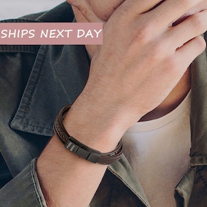 Gift For Him - Leather Bracelet Braided - Engraved Name Bracelet - Leather Bracelet Mens Personalized Boyfriend Gift