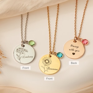 New Mom Gift - Custom Name Birth Flower Necklace - Birth Stone Necklace - Name Birthstone Jewelry Personalized First Mothers Day Gift