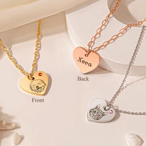 Cat Necklace - Cat Portrait Heart Necklace with Birthstone - Pet Portrait Custom - Cat Mom Gift - Personalized Pet Jewelry for Women