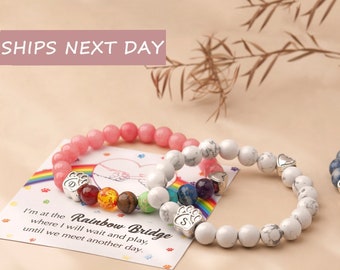 Pet Loss Gifts - Rainbow Bridge Dog -Personalized Initial Pet Name Bracelet -Paw Print Jewelry Dog Memorial Bracelet - Pet Memorial Bracelet