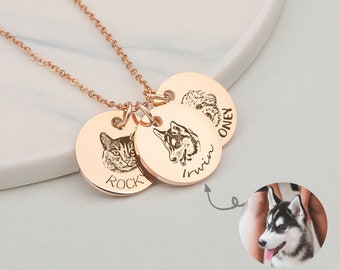 Personalized Pet Jewelry Gift for Pet Mom - Pet Portrait Custom - Dog Portrait Necklace - Engraved Portrait from Photo -Pet Memorial Jewelry