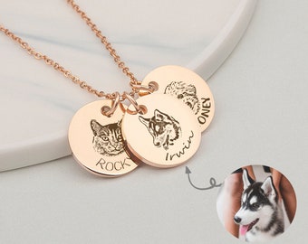 Bijoux personnalisés pour animal de compagnie, cadeau pour maman d'animal de compagnie - Portrait d'animal de compagnie personnalisé - Collier de portrait de chien - Portrait gravé à partir d'une photo - Bijoux commémoratifs pour animal de compagnie