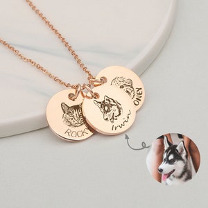 Bijoux personnalisés pour animal de compagnie, cadeau pour maman d'animal de compagnie - Portrait d'animal de compagnie personnalisé - Collier de portrait de chien - Portrait gravé à partir d'une photo - Bijoux commémoratifs pour animal de compagnie