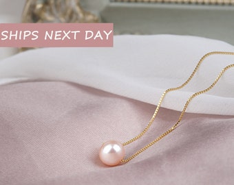 Single Pearl Necklace - Dainty Pearl Necklace - Freshwater Pearl Necklace - Pink Pearl Necklace Grandma Gift - Summer Beach Jewelry for Her