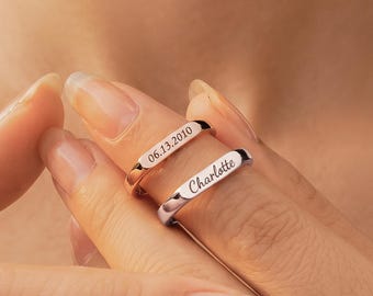 Bar Name Ring - Custom Skinny Bar Ring - Inside Engraved Ring - Name Jewelry for Her - Personalized Ring for Women