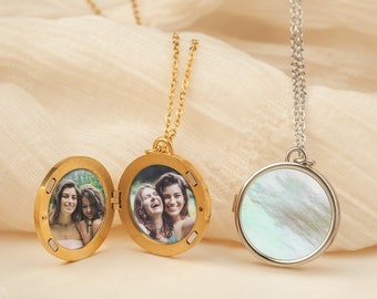 Best Friend Gift - Pearl Locket Necklace with Photos - Custom Sister Photo Necklace - Engraved Locket Jewelry - Best Friend Graduation Gift