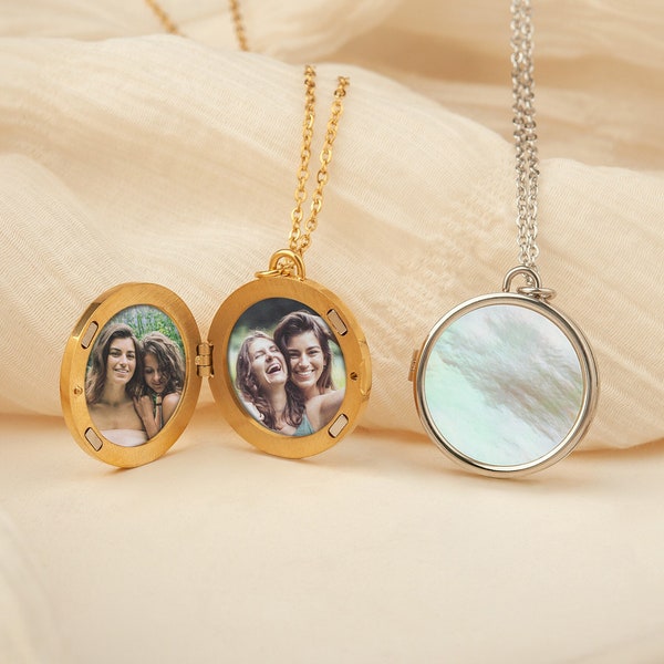 Best Friend Gift - Pearl Locket Necklace with Photos - Custom Sister Photo Necklace - Engraved Locket Jewelry - Best Friend Graduation Gift