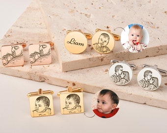 Custom Cuff links Dad - Baby Photo Cufflinks - Custom Square Cufflinks with Photo - Engraved Portrait Cufflinks Gift For Husband