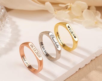 Bar Name Ring - Custom Skinny Bar Ring - Inside Engraved Ring - Name Jewelry for Her - Personalized Ring for Women