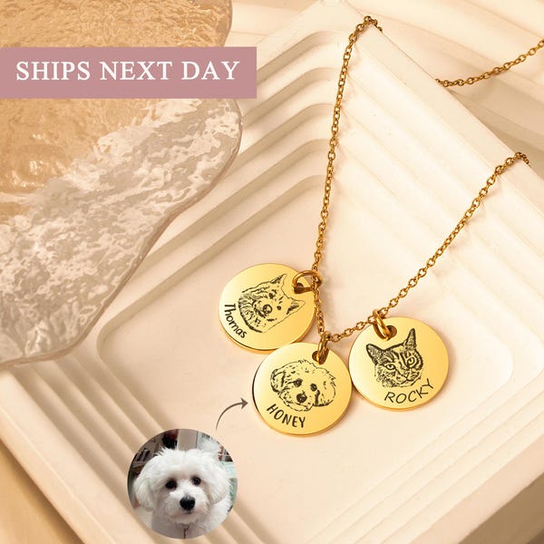 Collar con retrato de perro para mujer - Retrato de mascota personalizado - Collar con retrato de perro - Colgante grabado para mascota - Regalo para mamás de mascotas - Joyería conmemorativa para mascotas