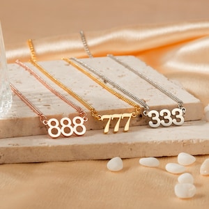Angel Number Necklace with Curb Chain - Lucky Date Necklace - Custom Number Year Necklace