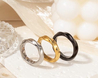 Gift For Her - Wavy Band Ring - Custom Ring - Inside Engraved Ring - Hidden Message Ring - Minimalist Ring for Women