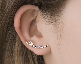 Name Earrings • Script Earrings • Personalized Earrings • Personalized Name Jewelry • Pair of Custom Name Earrings in 925 Sterling Silver