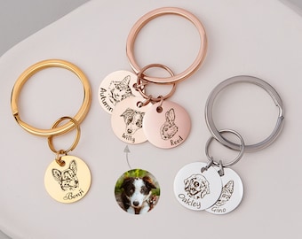 Personalized Dog Keychain - Custom Dog Portrait Keychain - Pet Keychain Dog Memorial Keychain Stainless Steel - Dog Mom Unique Gifts for Her