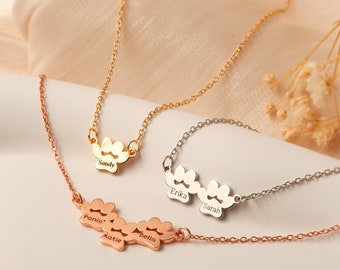 Personalized Paw Print Necklace - Mini Paw Print Name Necklace 925 Silver - Custom Pet Name Necklace - Pet Jewelry Gifts for Dog Mom