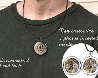 Locket Necklace for Men - Engraved Name Locket Pendant with Photo - Unique Name Necklace - Boyfirend Gift Custom Photo Jewelry