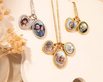 Custom Photo Charm Necklace - Personalized Jewelry For Her - Build Your Own Charm Jewelry - Photo Gift Personalized Charm Heart, Oval, Round