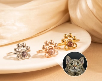 Pet Paw Photo Projection Ring - Custom Pet Photo Ring Cat Projection Ring - Dog Photo Ring - Pet Memorial Jewelry - Pet Mom Mothers Day Gift