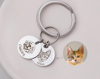 Custom Pet Keychain - Pet Portrait Custom Keychain - Dog Keychain Cat Keychain - Custom Pet Gifts for Pet Lovers - Pet Memorial Gift for Him