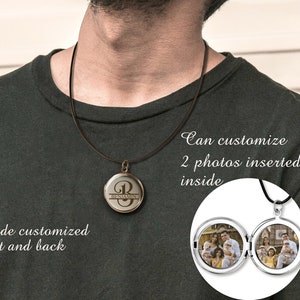 Locket Necklace for Men - Engraved Name Locket Pendant with Photo - Unique Name Necklace - Boyfirend Gift Custom Photo Jewelry
