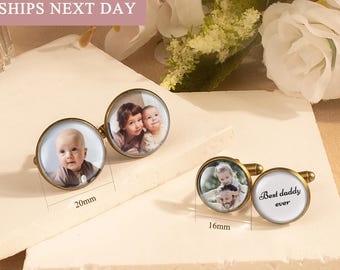 Best Dad Gift - Cufflinks with Photos - Custom Family Photo Cufflinks - Personalized Memorial Cuff Links - Unique Birthday Gift For Husband